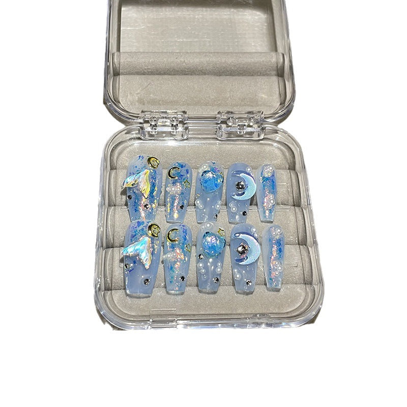 Summer Blue Ice Nail Art - 3D Love Ocean Design