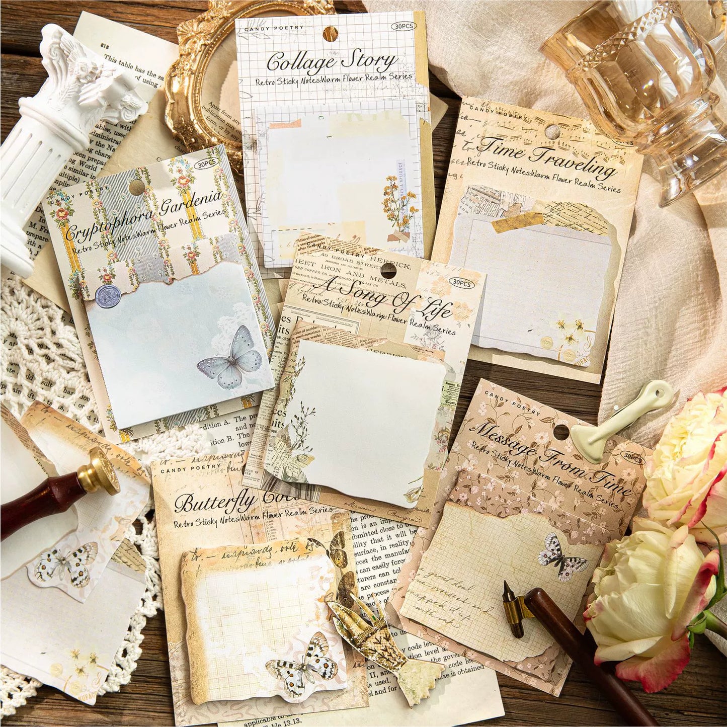Vintage Charm - Retro-Inspired Sticky Note Memo Pad Collection