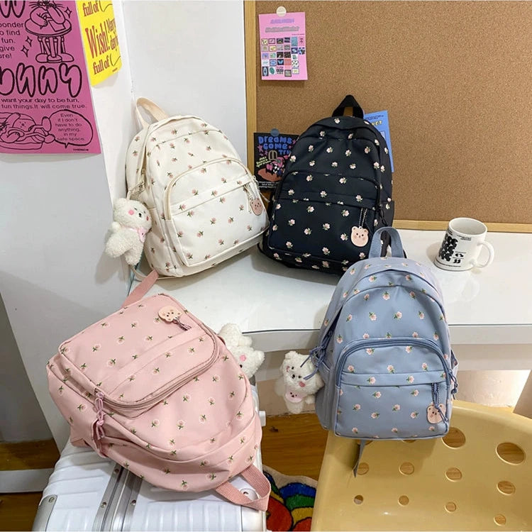 Trendy Lightweight Small Backpack - Fresh Floral Design for Students