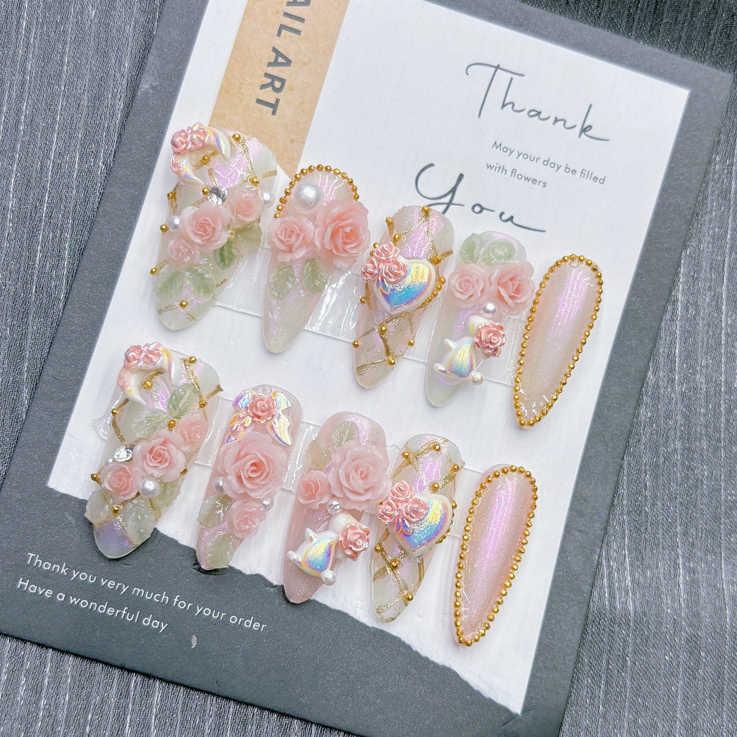 Aurora Nude Ice Hand-Worn Nail Art - Pink Carved Heavy Industry Design