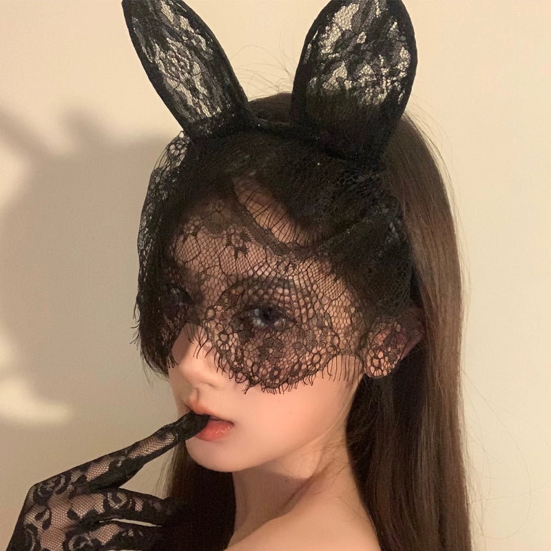Masquerade Black Lace Bunny Ear Headband