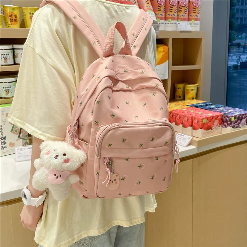 Trendy Lightweight Small Backpack - Fresh Floral Design for Students