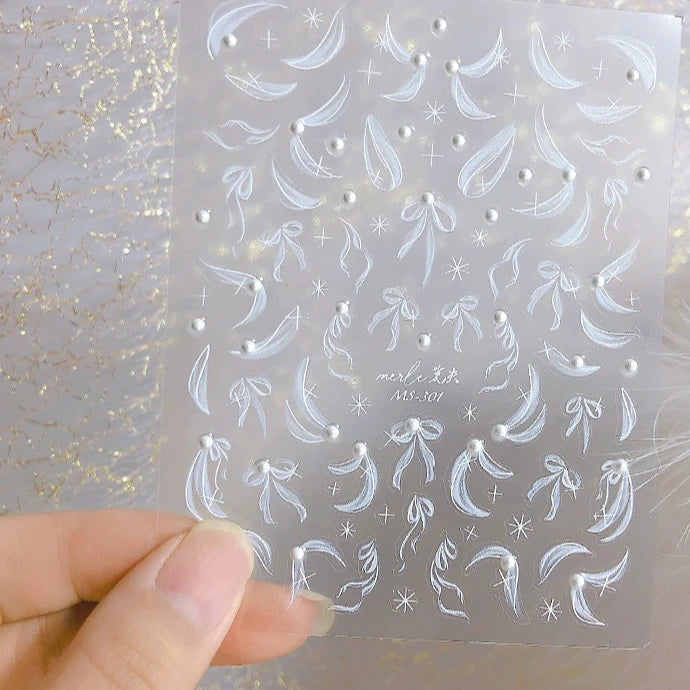 Ballet Streamer Nail Art Sticker - Black and White Camellia Design
