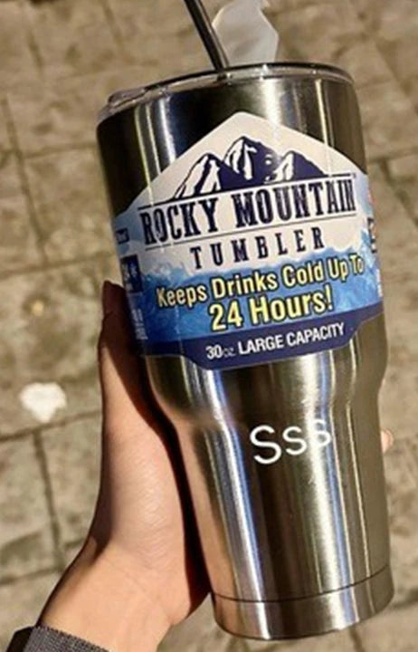 Large Capacity Female Straw Thermos Cup - 304 Stainless Steel