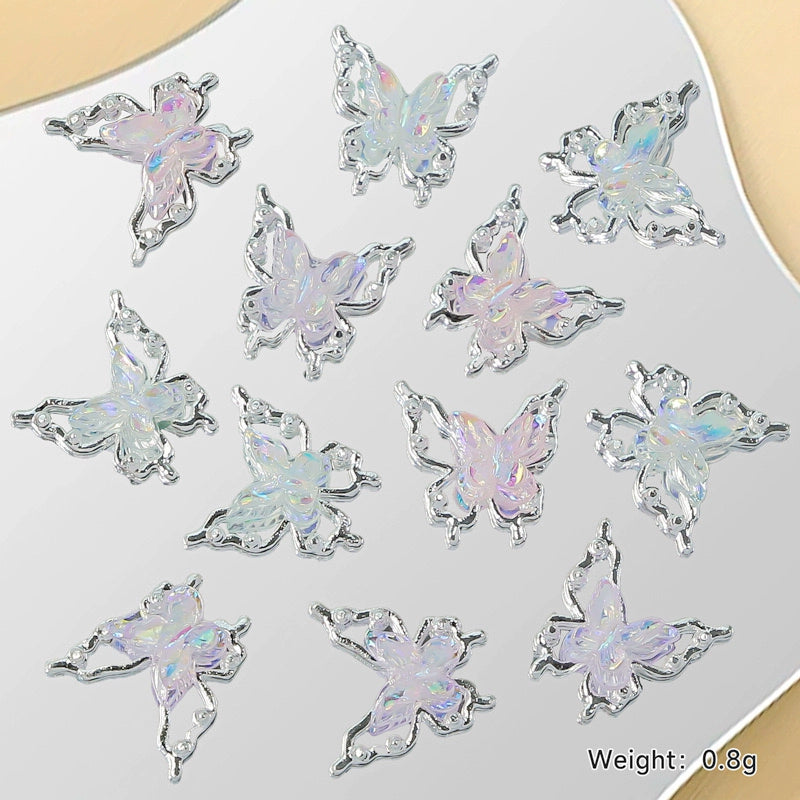 Hollow Butterfly Silver Nail Jewelry - Double Layer Aurora Design
