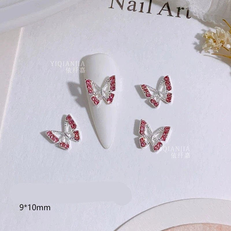 Pink Valentine's Day Nail Art Jewelry - Diamond Studded Peach Heart Butterfly