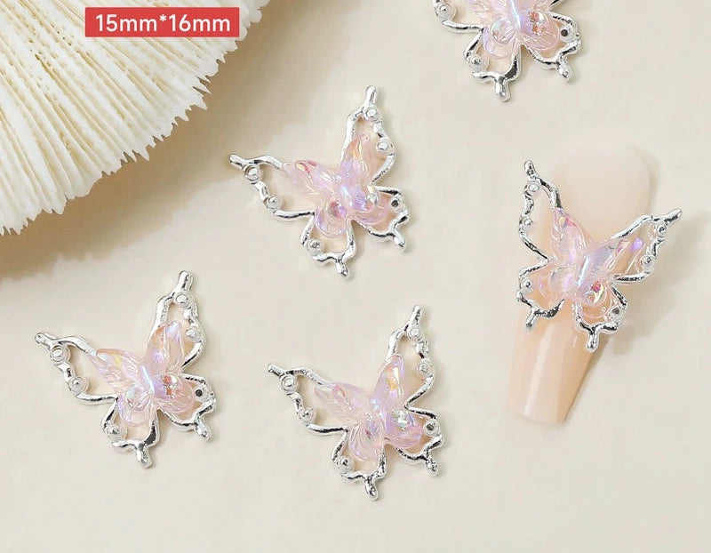 Hollow Butterfly Silver Nail Jewelry - Double Layer Aurora Design