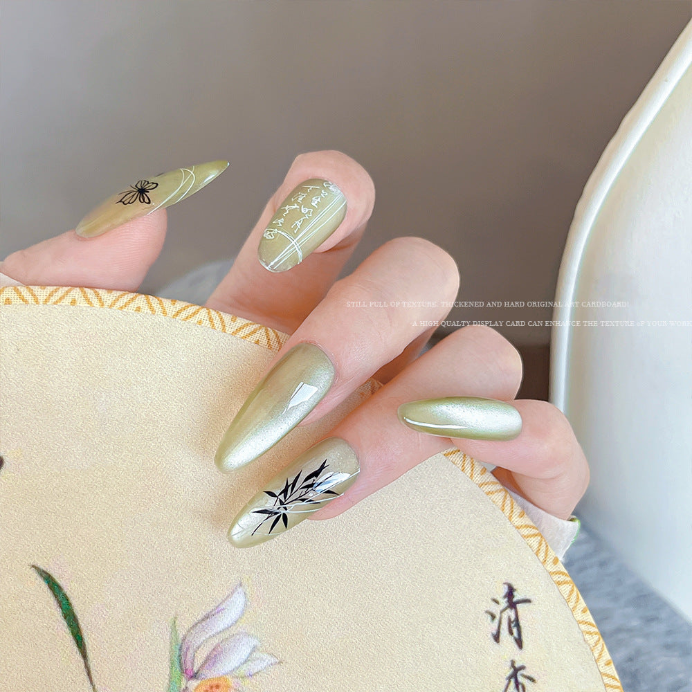 Black and White Bamboo Liquid Catkins Nail Art Stickers - Butterfly and Leaf Design