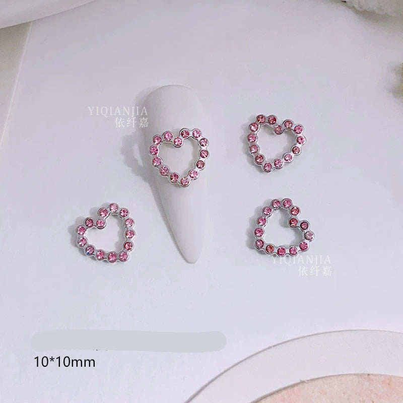 Pink Valentine's Day Nail Art Jewelry - Diamond Studded Peach Heart Butterfly