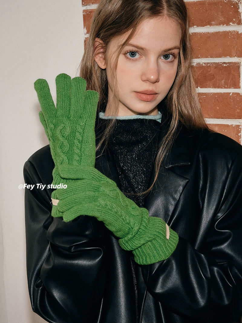 100% Australian Wool Retro Knitted Cable Gloves