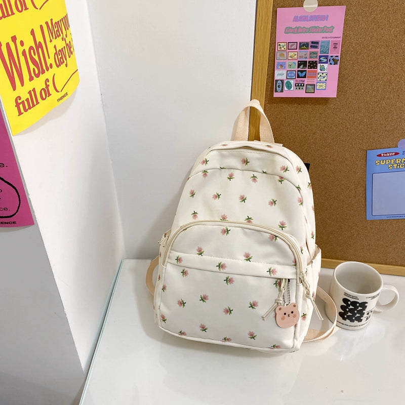 Trendy Lightweight Small Backpack - Fresh Floral Design for Students