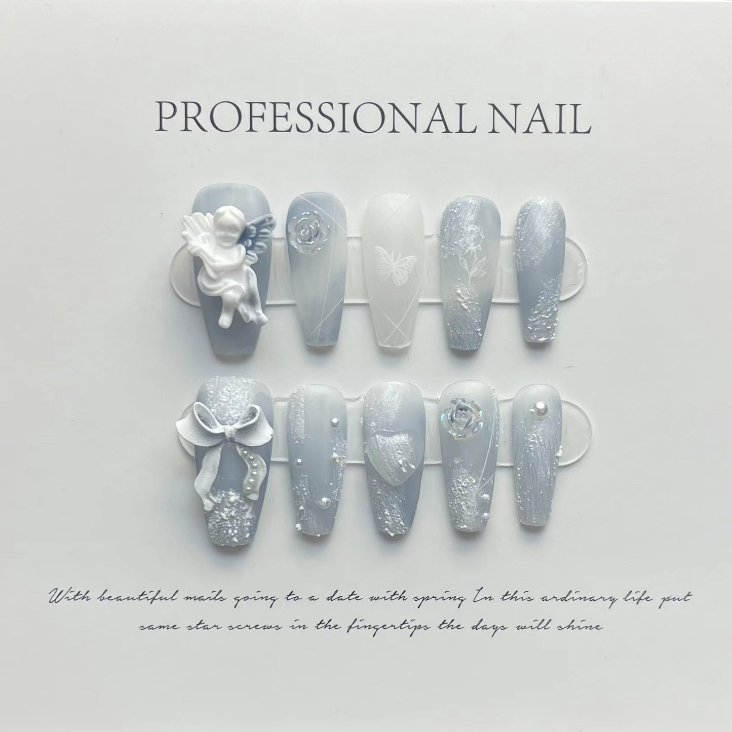 Smog Blue Plaster Angel Rose Fake Nails