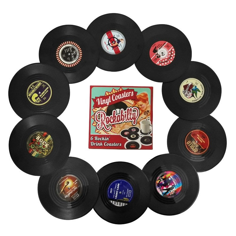 Retro Vinyl Record Coaster Set