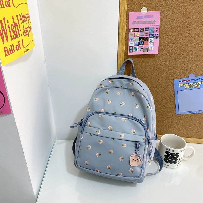 Trendy Lightweight Small Backpack - Fresh Floral Design for Students
