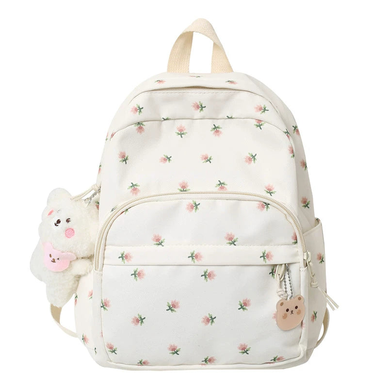 Trendy Lightweight Small Backpack - Fresh Floral Design for Students