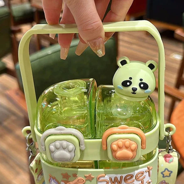 Cute Divided Double Drinking Cups - Portable Straw Water Bottles