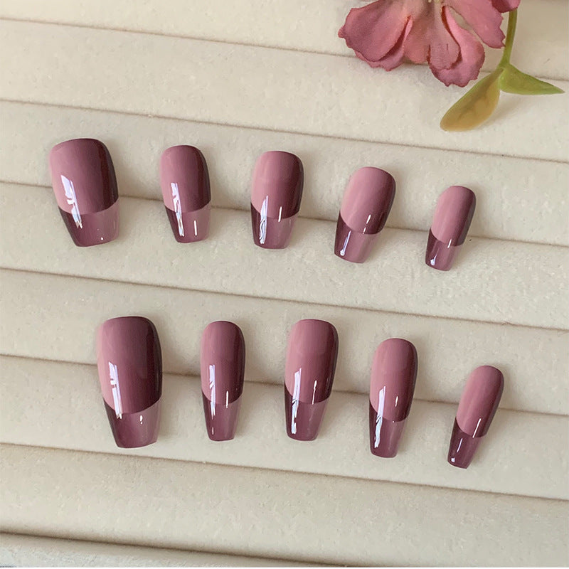New Model Space French Ice Jelly Red Nail Stickers - Two-Color Gradient