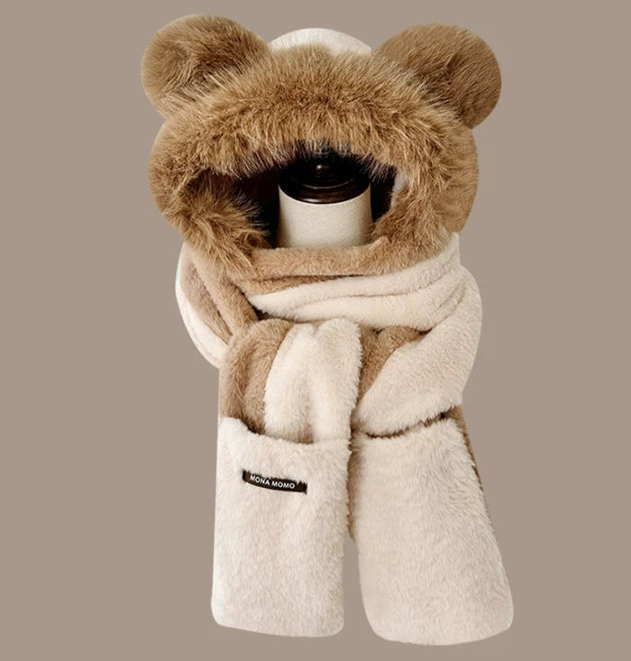 Cozy Velvet Bear Ears Winter Set - Scarf, Gloves, and Hat