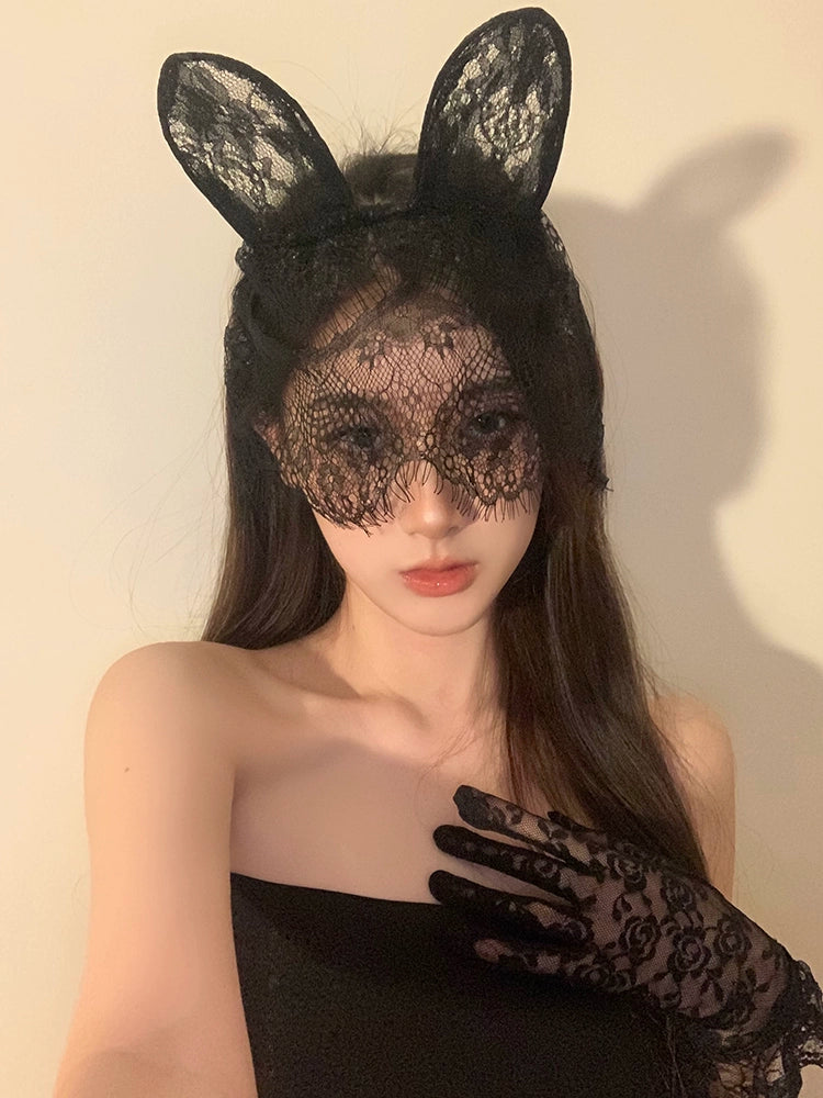 Masquerade Black Lace Bunny Ear Headband