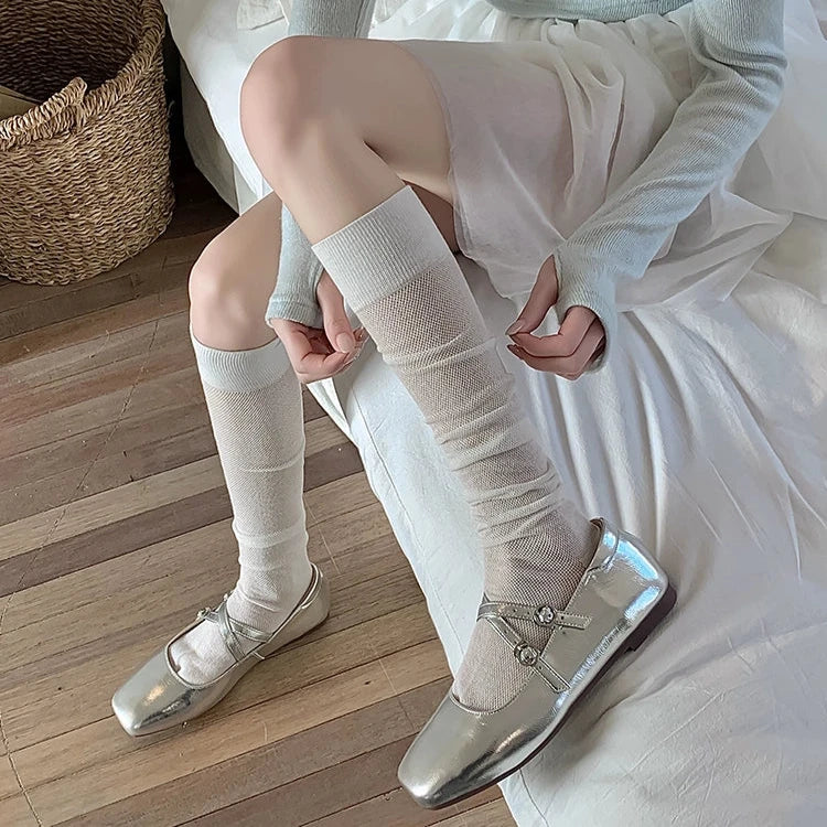 Sheer Sunscreen Mesh Knee-High Socks