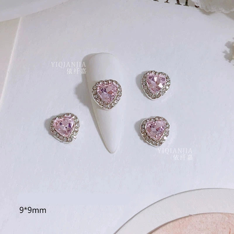 Pink Valentine's Day Nail Art Jewelry - Diamond Studded Peach Heart Butterfly