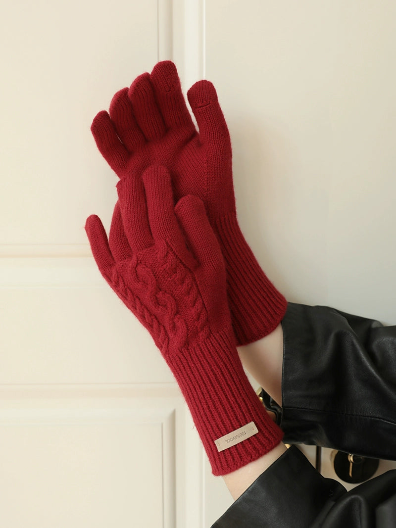 100% Australian Wool Retro Knitted Cable Gloves