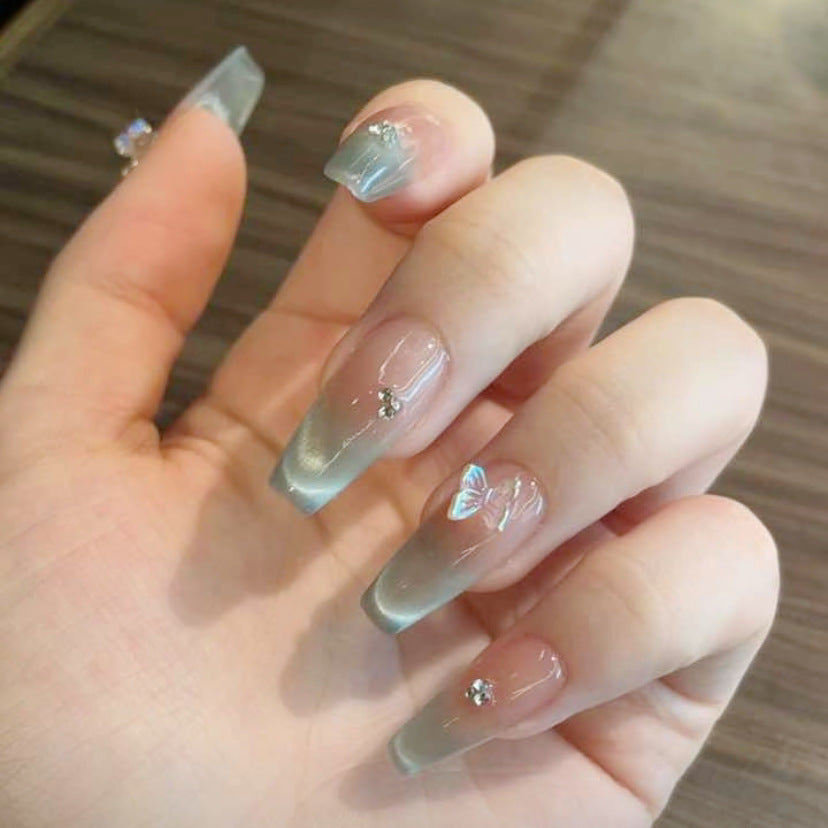 Cat's Eye Mint Green Nail Art - Luxury Advanced Light Therapy