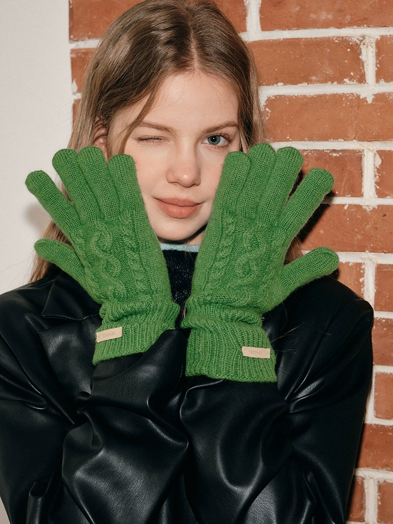 100% Australian Wool Retro Knitted Cable Gloves