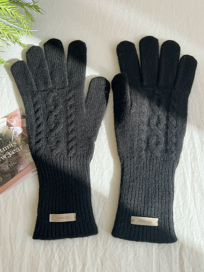 100% Australian Wool Retro Knitted Cable Gloves