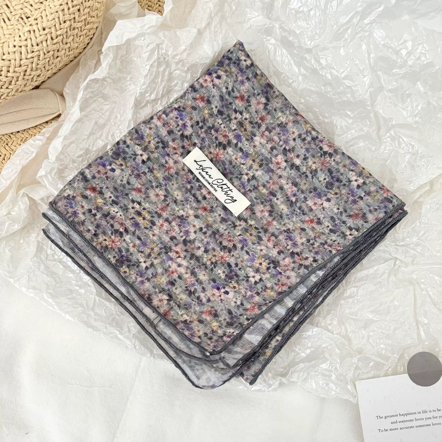Vintage Floral Cotton and Linen Scarf