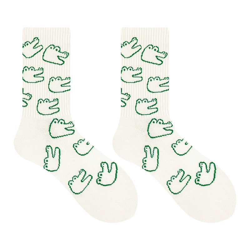 Green Smiley Crocodile Socks