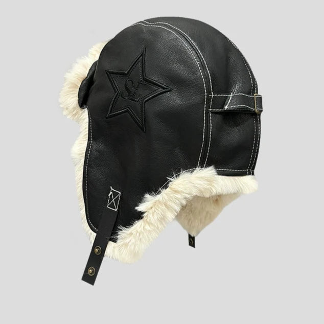 Embroidered Pentagram Flight Cap Trendy Ear Protection for Riders