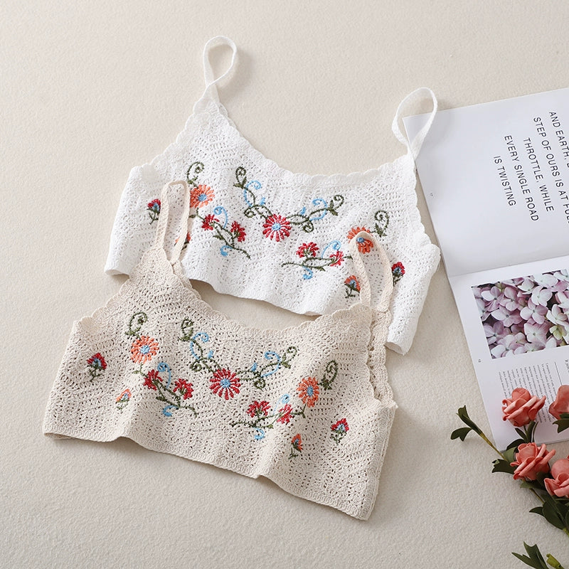 Fairy Embroidered Crochet Flower Layered Vest - Women's Slim Suspender Top