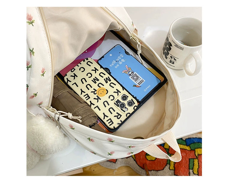 Trendy Lightweight Small Backpack - Fresh Floral Design for Students