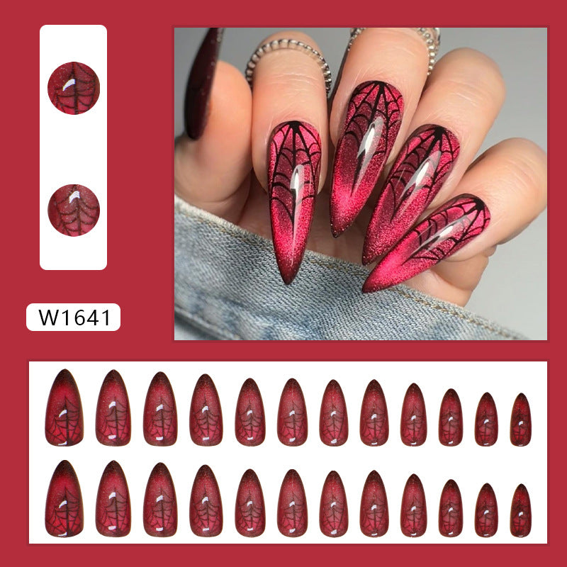 Halloween Dark Red Fake Nails