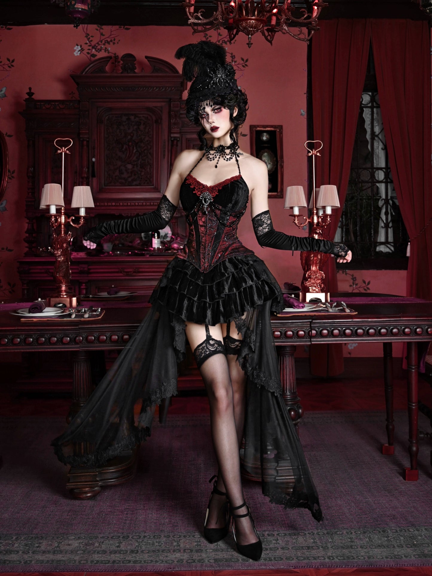 Rococo Velvet Cobwebs Fishbone Tunic Suspenders
