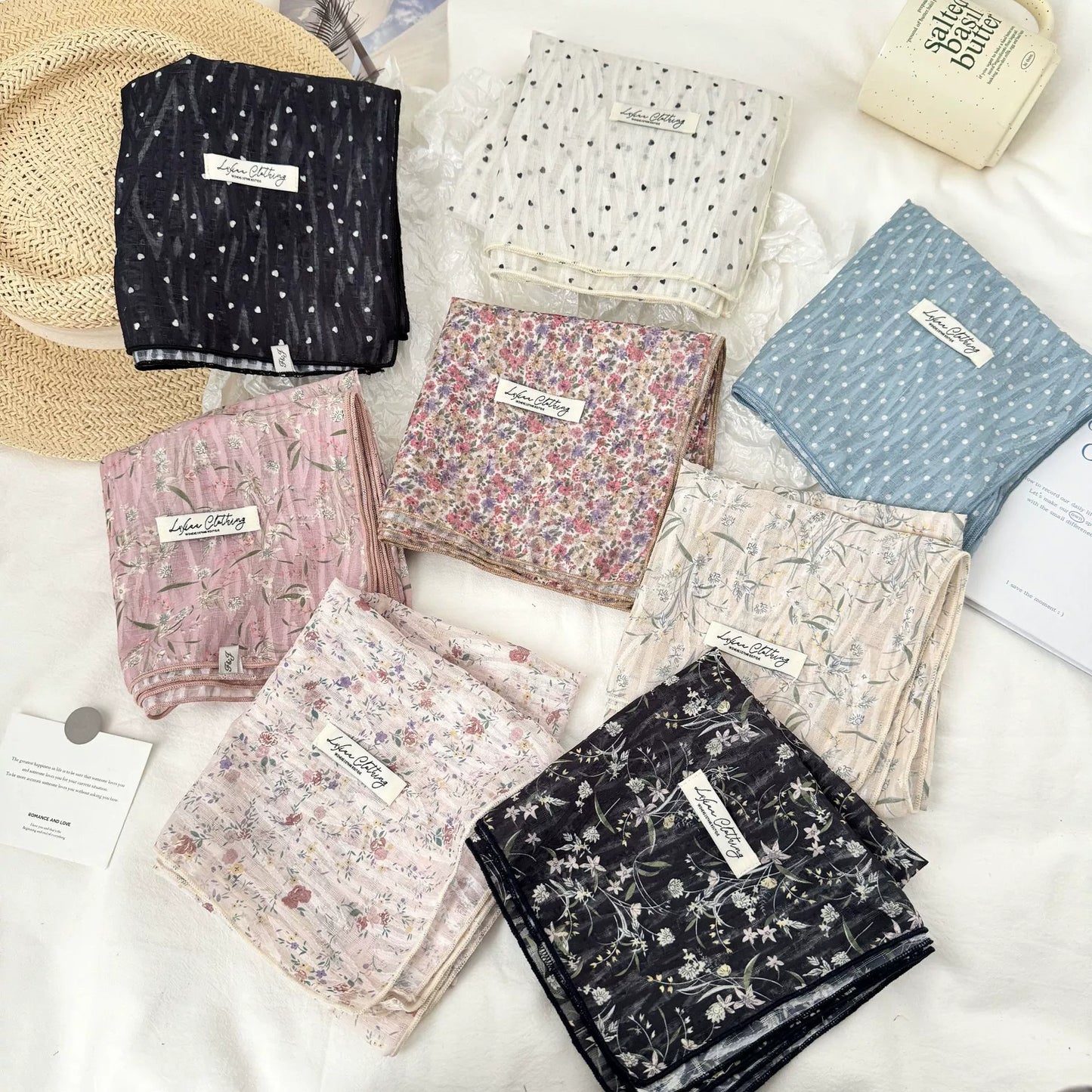 Vintage Floral Cotton and Linen Scarf