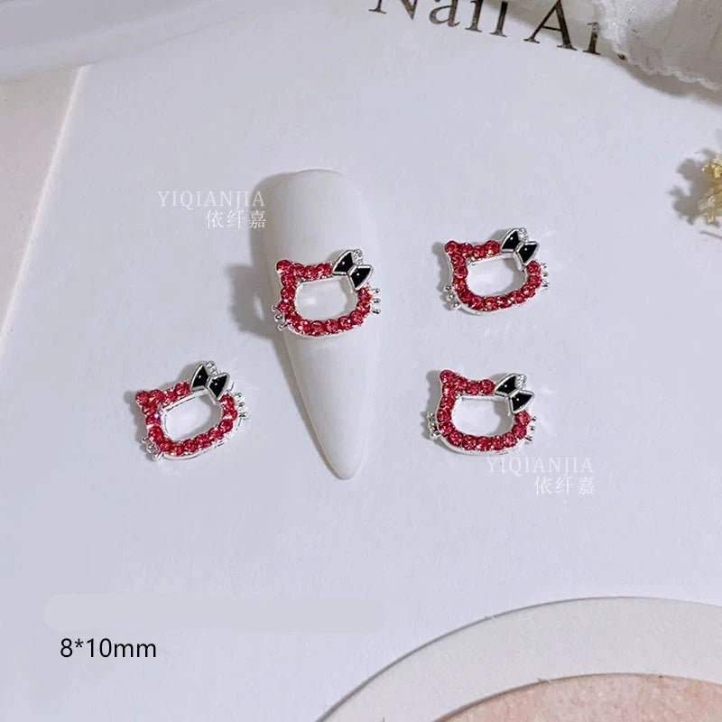 Pink Valentine's Day Nail Art Jewelry - Diamond Studded Peach Heart Butterfly