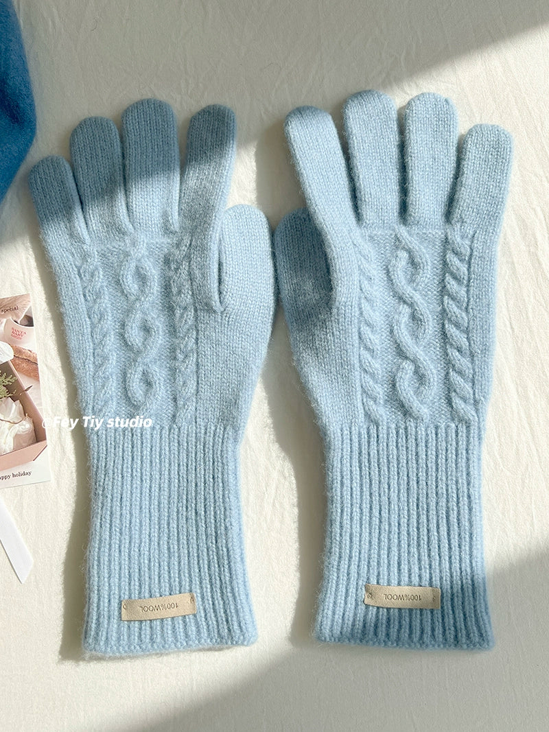 100% Australian Wool Retro Knitted Cable Gloves