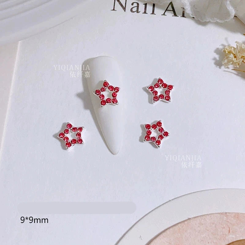 Pink Valentine's Day Nail Art Jewelry - Diamond Studded Peach Heart Butterfly