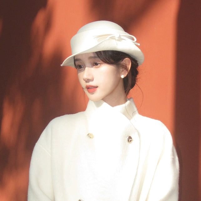 Full Wool Bow Top Hat for Girls