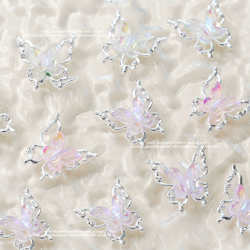 Hollow Butterfly Silver Nail Jewelry - Double Layer Aurora Design