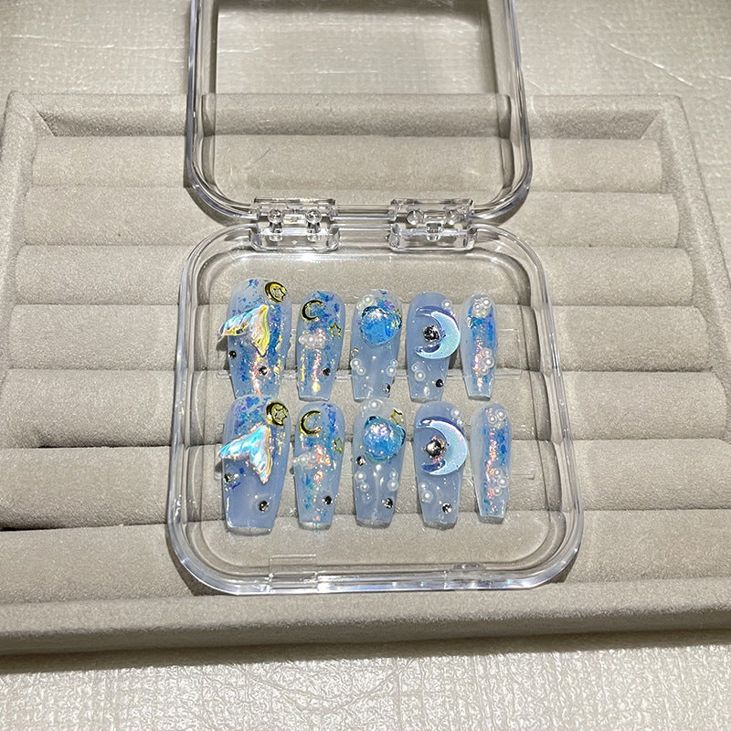 Summer Blue Ice Nail Art - 3D Love Ocean Design