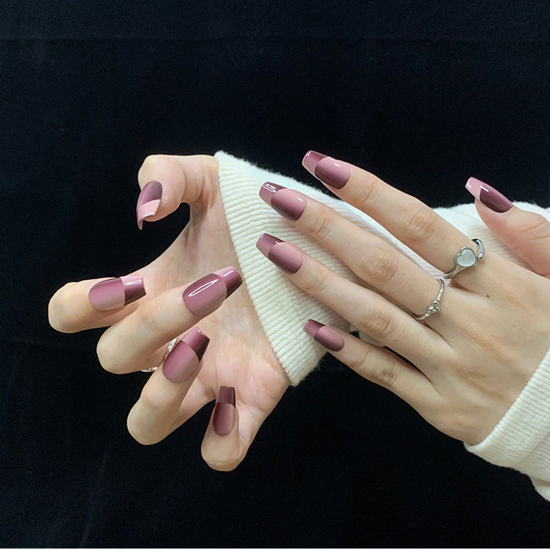 New Model Space French Ice Jelly Red Nail Stickers - Two-Color Gradient