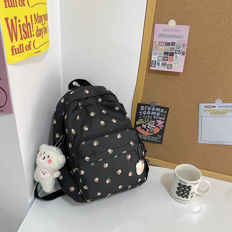 Trendy Lightweight Small Backpack - Fresh Floral Design for Students