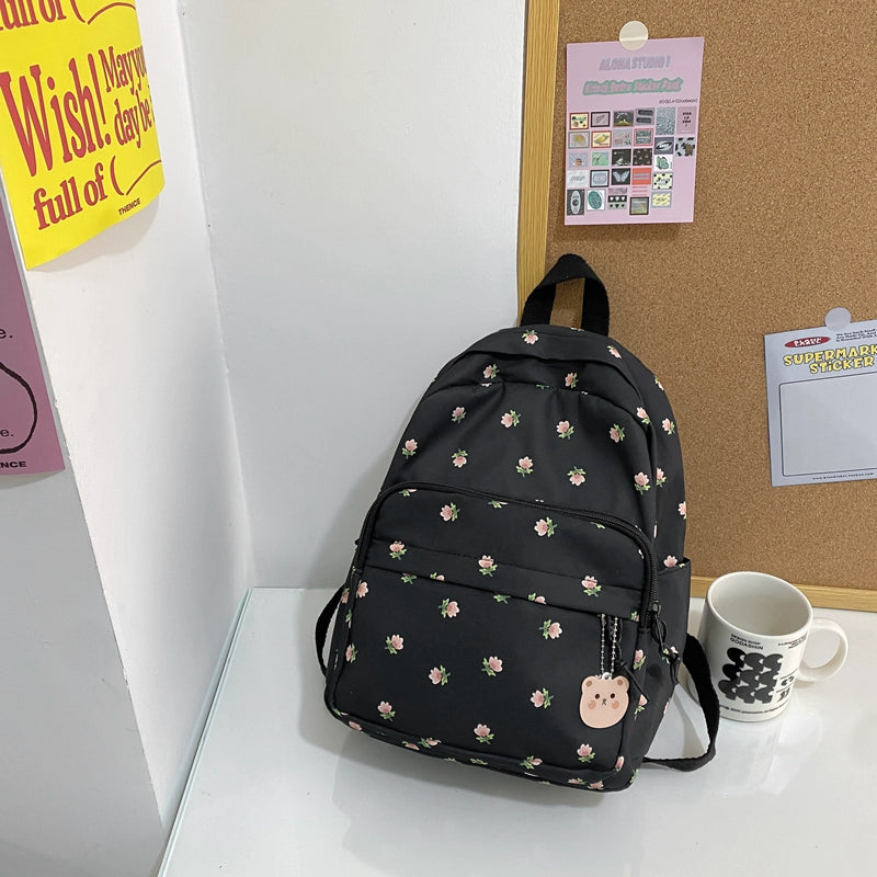 Trendy Lightweight Small Backpack - Fresh Floral Design for Students