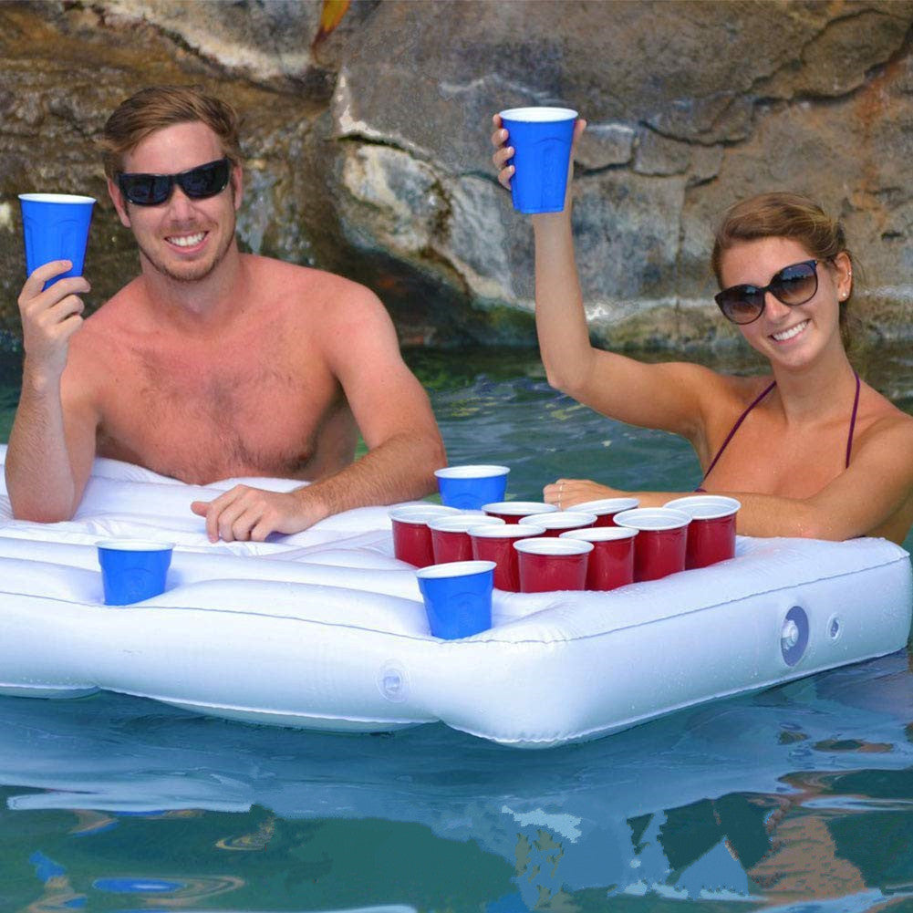 Popular PVC Inflatable 28-Cup Hole Floating Beer Pong Game Table