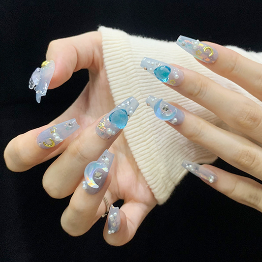 Summer Blue Ice Nail Art - 3D Love Ocean Design