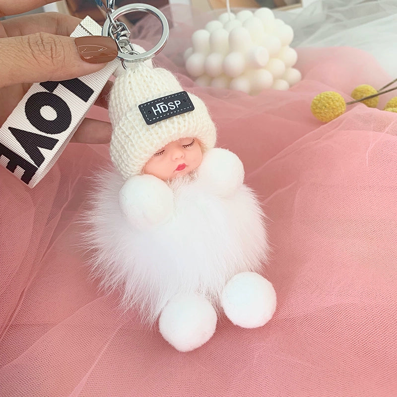 Sleepy Fox Knit Hat baby Keychain