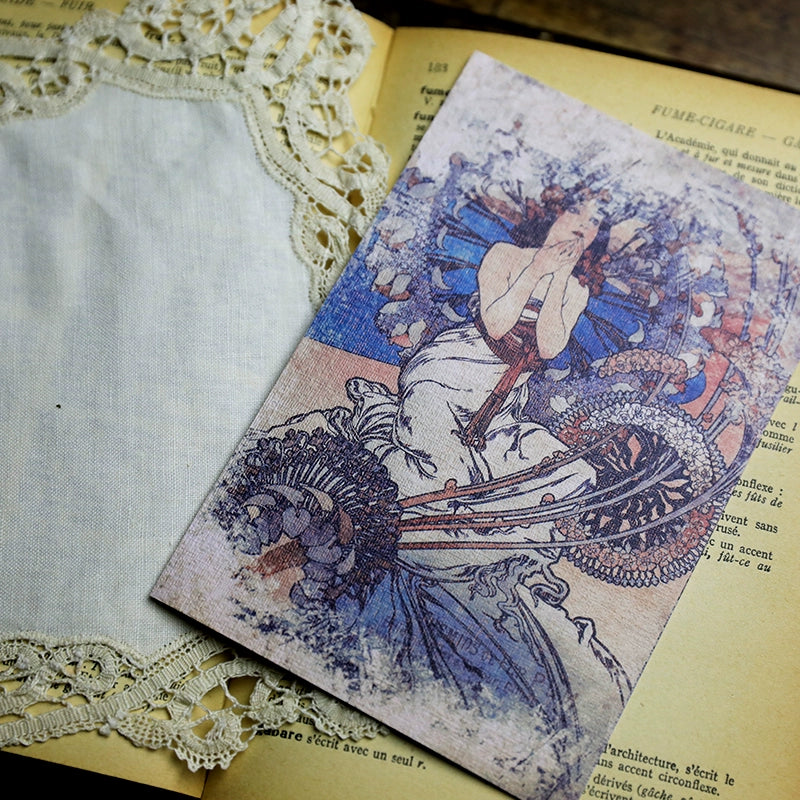 Mucha art Journal Material Set - 30 Sheets of Unique Texture Stickers and Cards